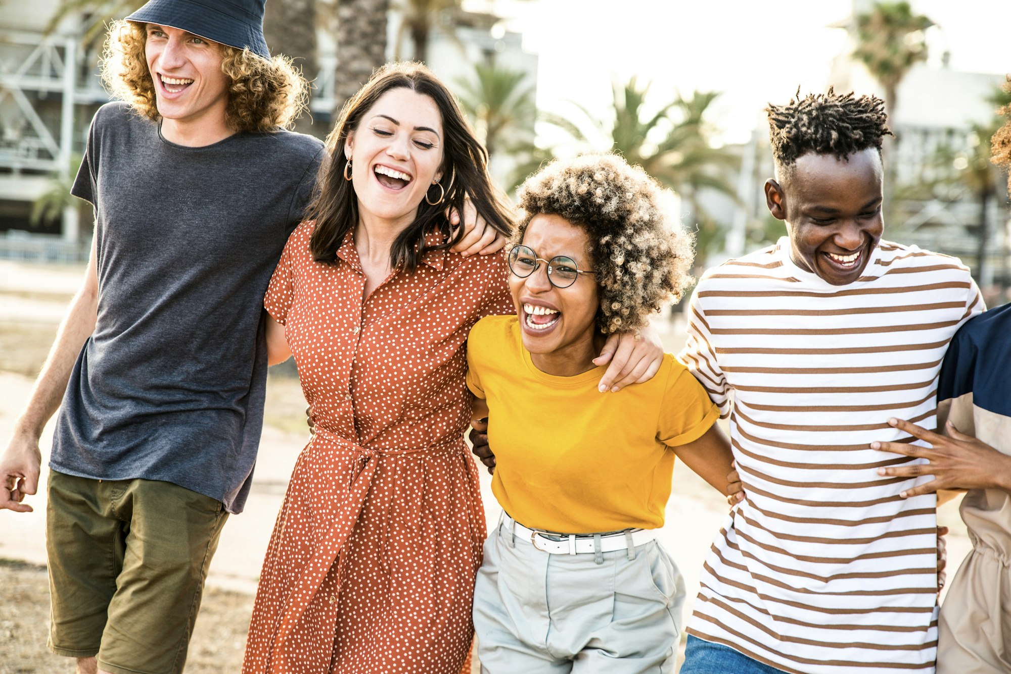 Young happy people laughing together